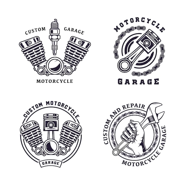 Insieme dell'illustrazione dell'emblema dell'annata del motociclo