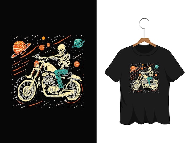 motorcycle with Skeleton driving t shirt design artwork