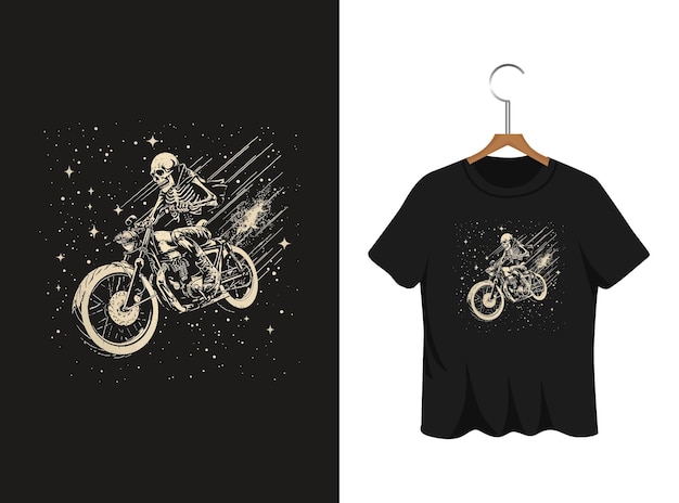 motorcycle with Skeleton driving t shirt design artwork