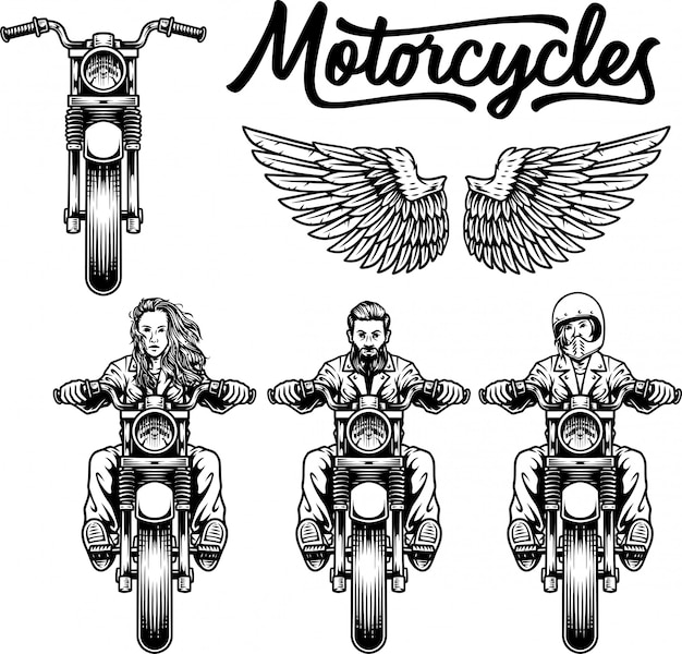 Vector motorcycles set and wings