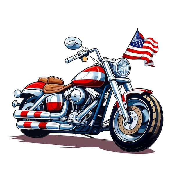 Motorfiets Amerikaanse vlag geïsoleerd op een witte achtergrond een motorfiets Amerikaanse vlag