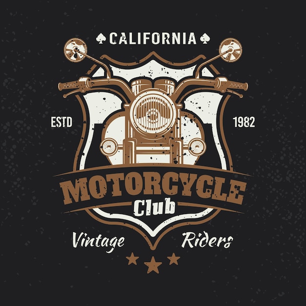 Motorfiets gekleurde vintage embleem of tshirt print op donkere achtergrond Vectorillustratie met verwijderbare grunge texturen