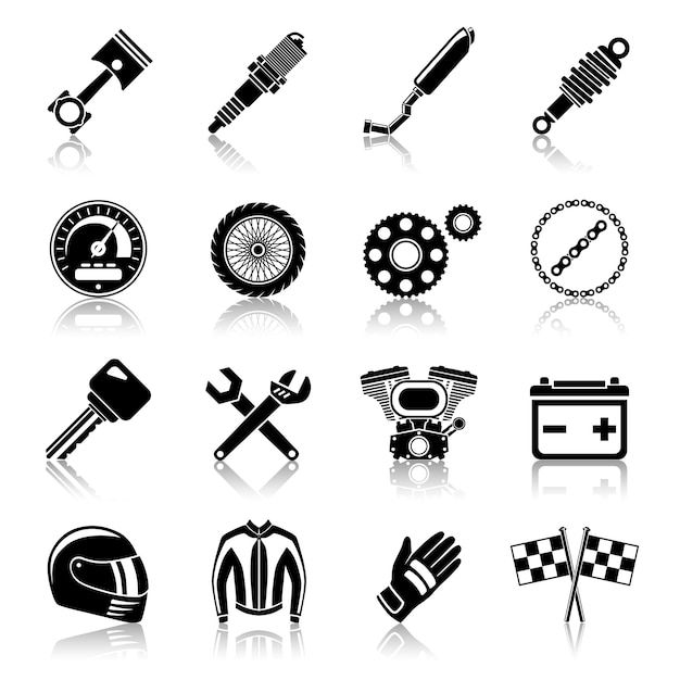 Motorfiets onderdelen pictogram zwarte set