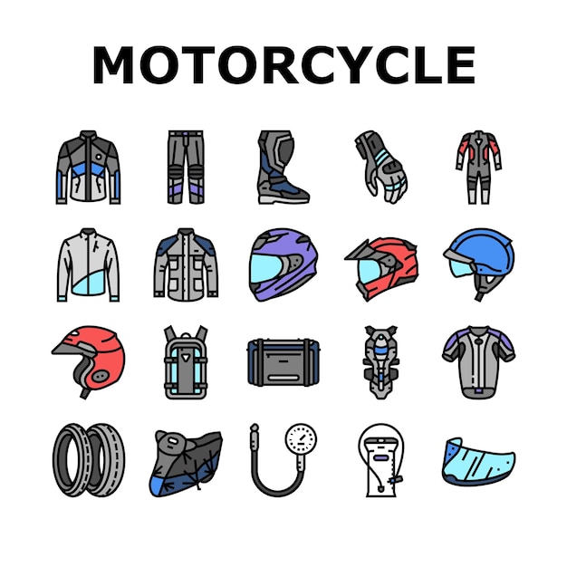 Motorfietsen motor sport iconen set vector