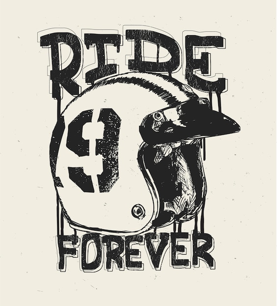 Motorhelm t-shirt print ride forever