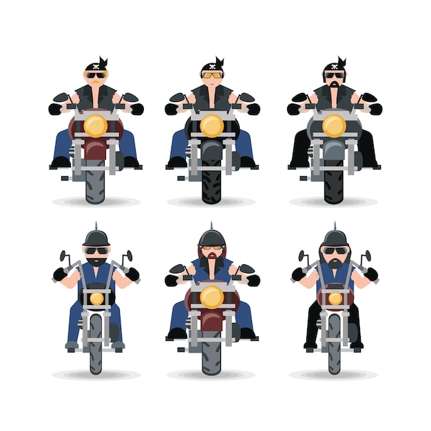 motorrijders rijden hun motorfietsen icon set