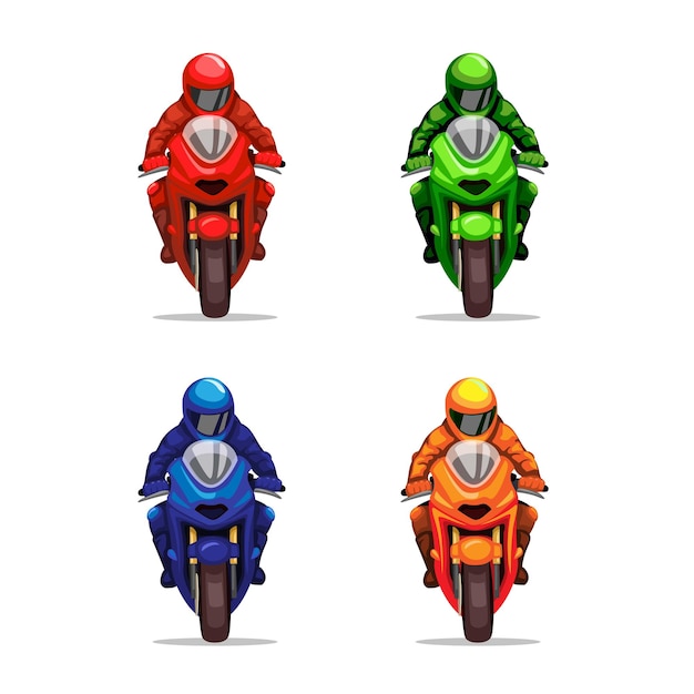 Motorsport racing front view with color variation collection set cartoon illustration vector