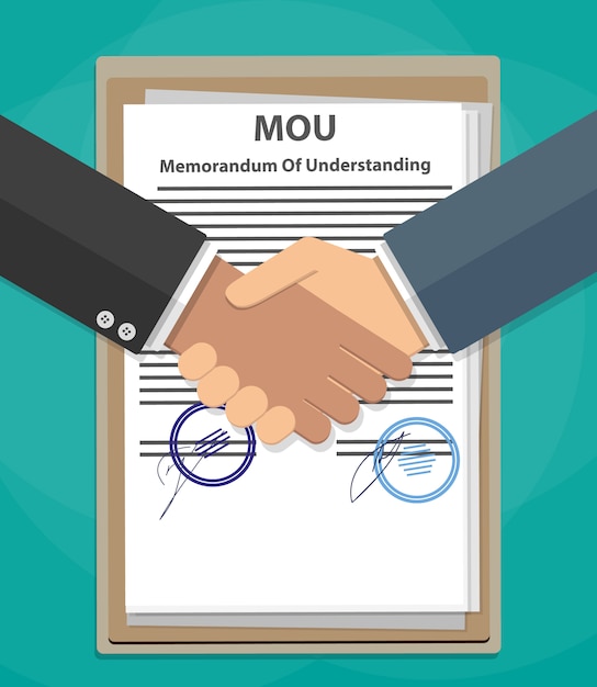 Vector mou memorandum of understanding handshake