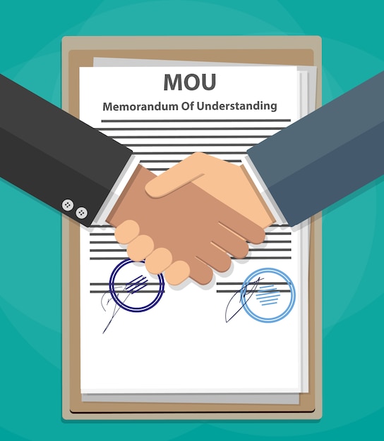 MOU-memorandum van overeenstemming handdruk
