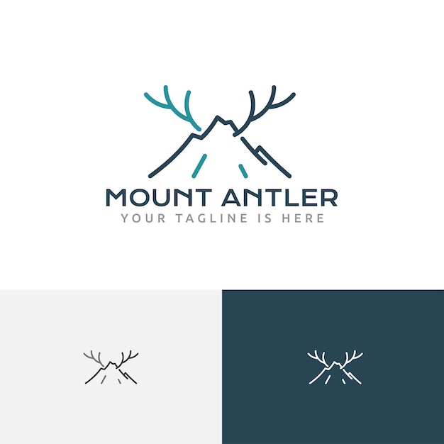Vector mount antler deer horns mountain nature adventure line logo
