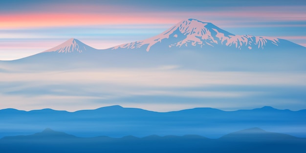 アララト山の日の出のパノラマビューの図