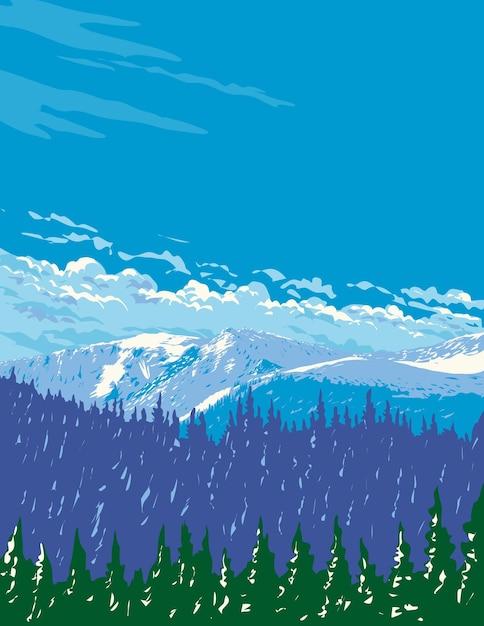 로키 마운틴 국립 공원의 블루 스카이 산 (WPA 포스터 아트)