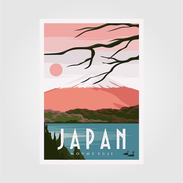 Гора фудзи фоновый плакат, японский винтажный плакат