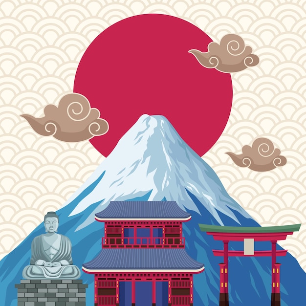 Vector mount fuji and japan icons