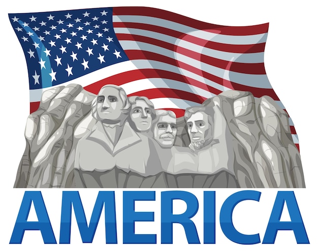 mount rushmore with american flag illustration