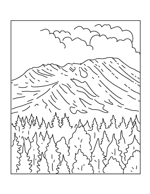 Mount St Helens National Vulcanic Monument in Washington State Mono Line Art