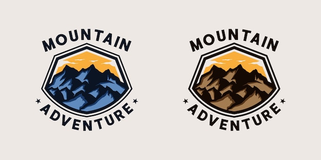 Modello di logo emblema avventura di montagna