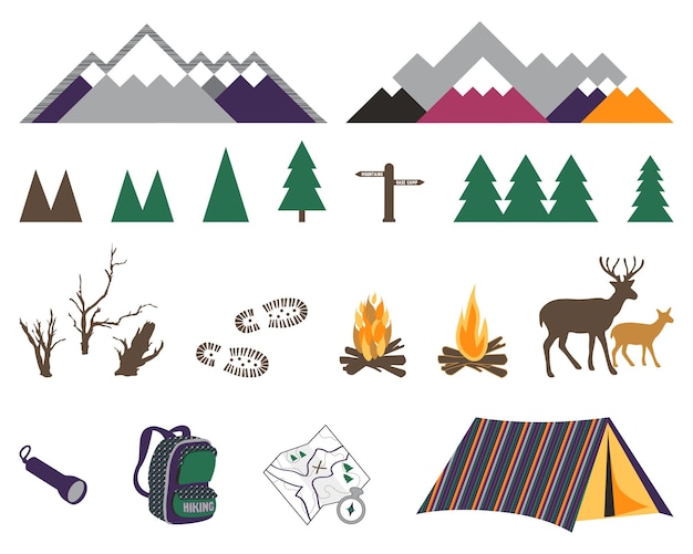 Mountain adventure icon illustration with hiking gear design