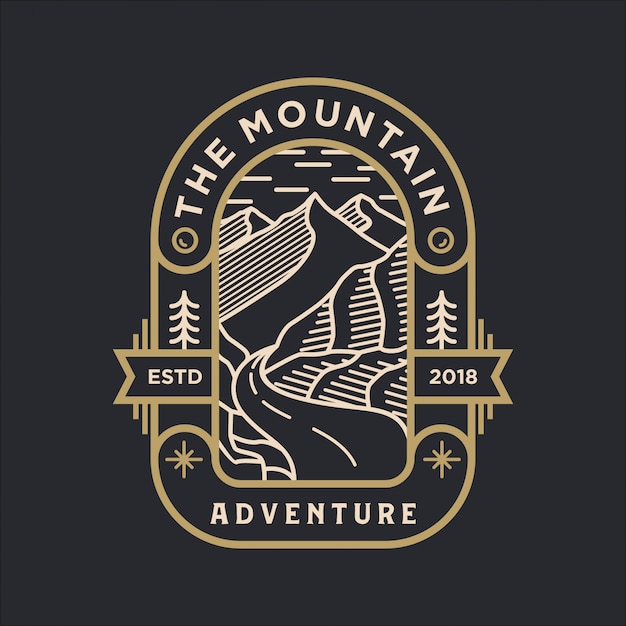 Vettore il logo dell'arte della linea mountain adventure