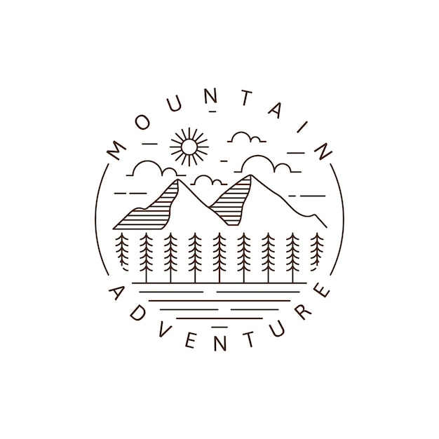 Mountain adventure outdoor monoline or line art style vector illustration