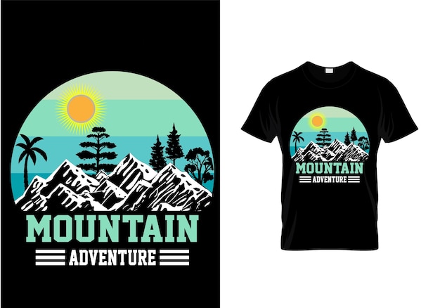 Vettore design t-shirt all'aperto con avventura in montagna