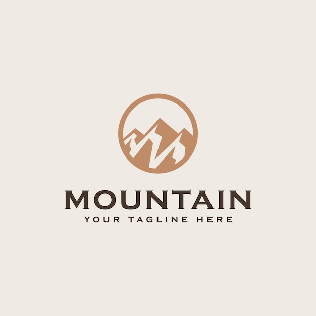 山の冒険と屋外のビンテージ ロゴ テンプレート バッジまたはエンブレム スタイル ベクトル図