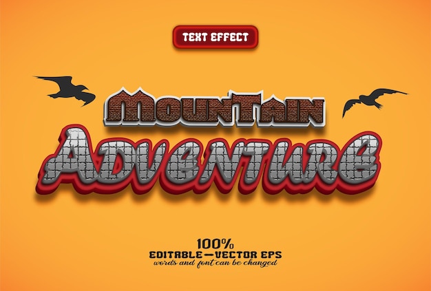 山の冒険テキスト効果編集可能なベクトルフォント効果
