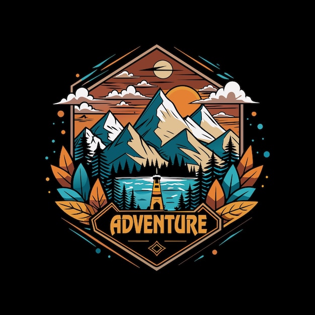 Vector mountain adventure tshirt print design vector illustration