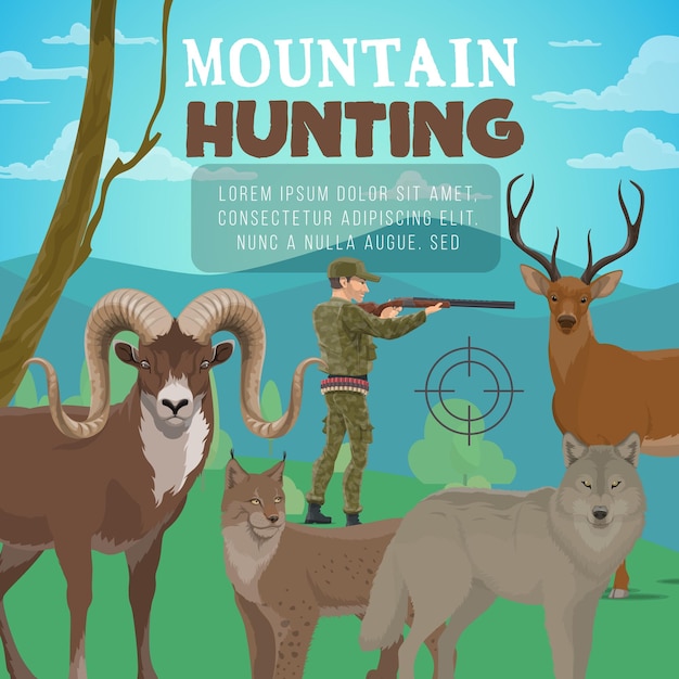 Mountain animal trophy hunting sport vector banner