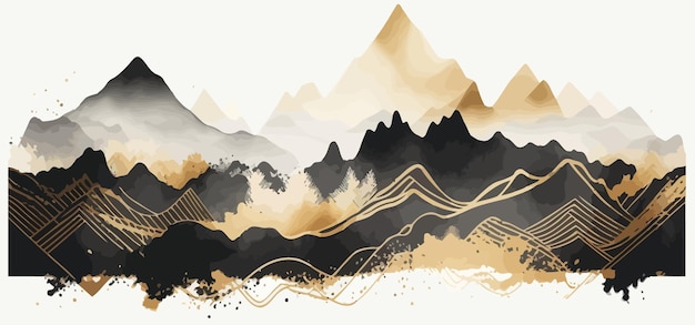 Mountain background vector in traditional oriental minimalistic Japanese style Vector illustration