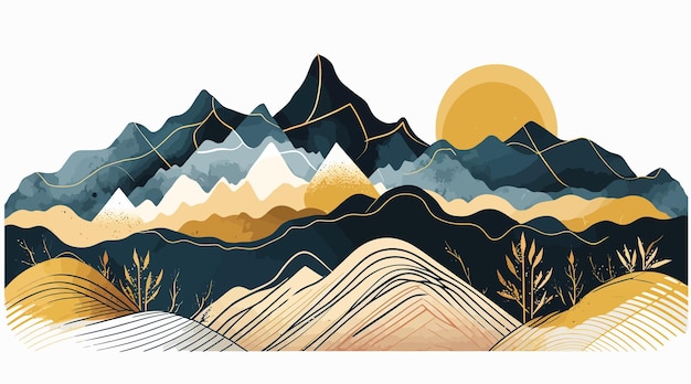 Mountain background vector in traditional oriental minimalistic Japanese style Vector illustration