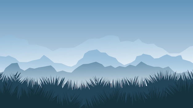 горный фон с туманом пейзаж мультфильмная сцена
