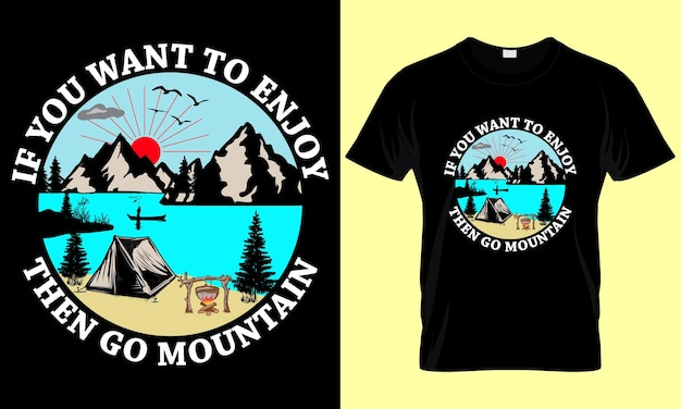 Vettore maglietta con badge di montagna illustrazione di montagna avventura all'aria aperta design della maglietta con paesaggio