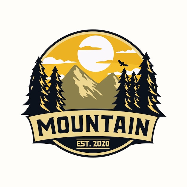 Mountain badge vector template. mount adventure graphic illustration.