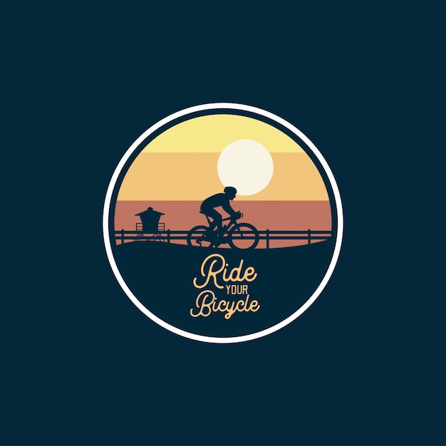 Mountain bike badge jump silhouette yellow sky