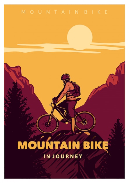 Vector mountain bike in journey poster vintage style