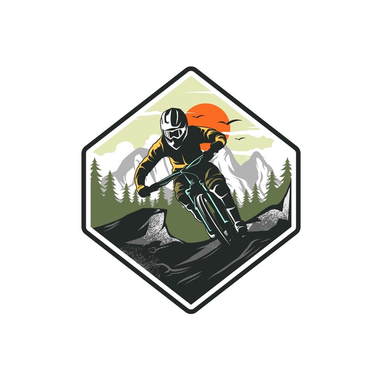 Mountain bike logo design Extreme downhill biker vintage logo illustration vector