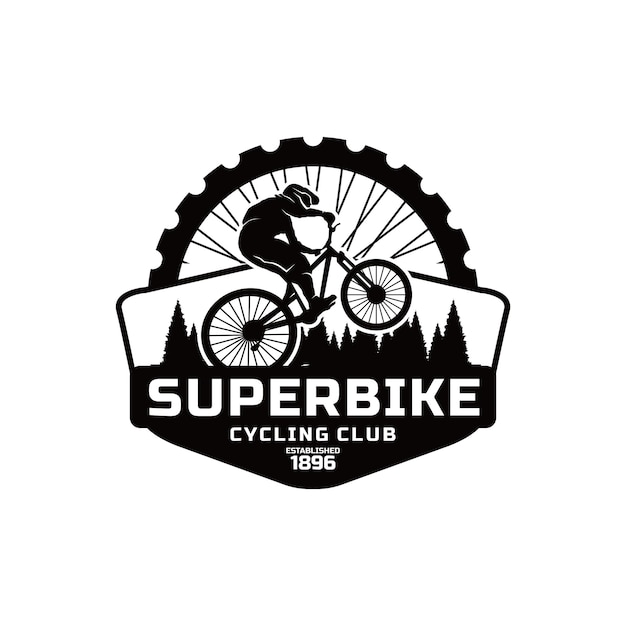 Vettore mountain bike logo mountain bike silhouette logo bici sportiva ed emblema di montagna
