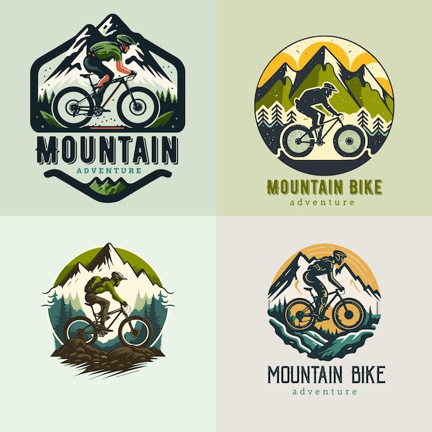 Vector mountain bike logo set collection bicycle downhill vintage logo label badge