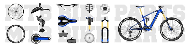 Вектор Детали и аксессуары для горных велосипедов устанавливают элементы для инфографики