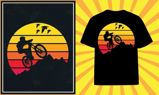 Mountain bike retrò bici vintage t-shirt design premium vettoriale