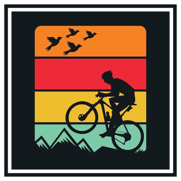 Mountain bike retro vintage landscape design premium vector