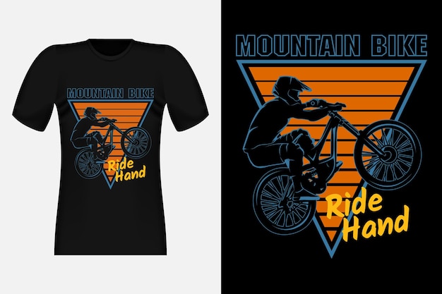 Design vintage per t-shirt con silhouette a mano in mountain bike