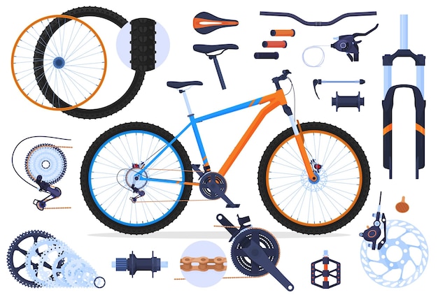 Mountain bike set of bicycle parts