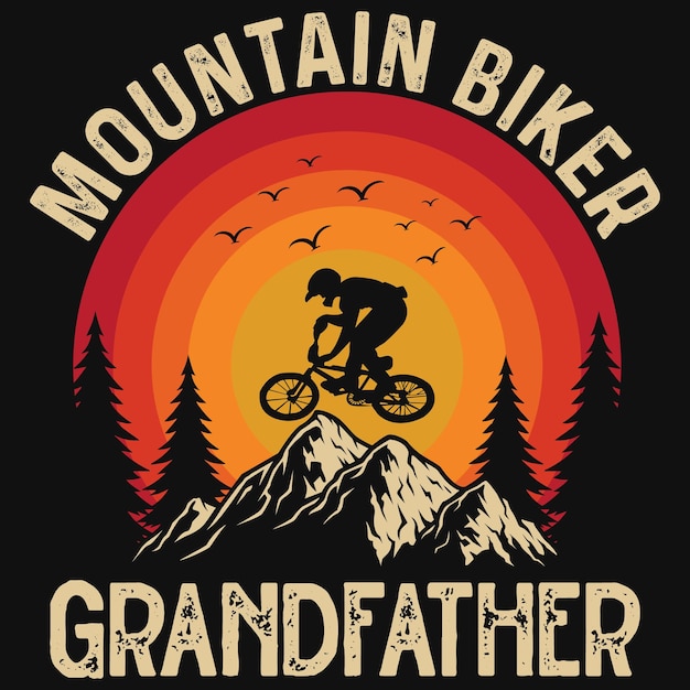 Vector mountain biker grandfather vintage tshirt design