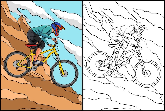 Mountain Biker Kleurplaat Gekleurde Illustratie