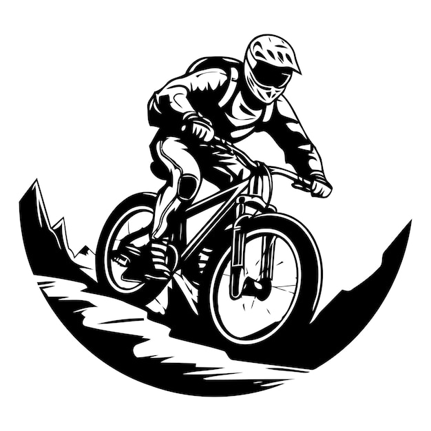 Mountain biker riding a mountain bike round icon logo vector illustration