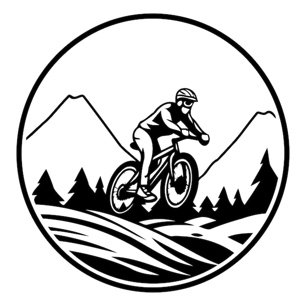 Vector mountain biker on the road vector illustration in retro style