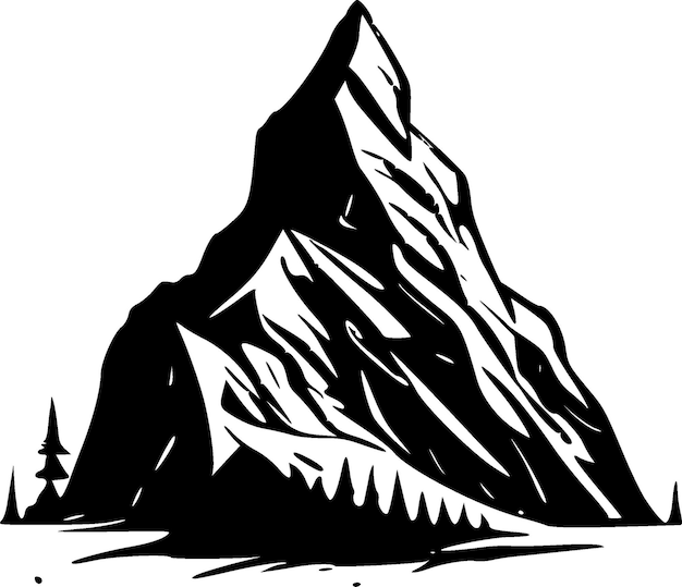 Vettore illustrazione vettoriale dell'icona isolata in bianco e nero della montagna