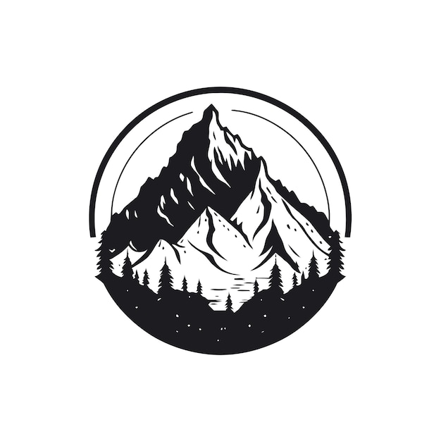 Горный черно-белый дизайн логотипа вектор природы пейзаж приключения